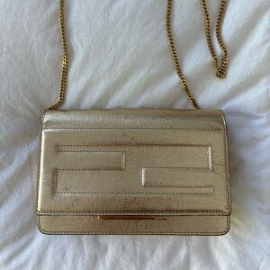 Fendi Gold Leather Tube On Chain Wallet